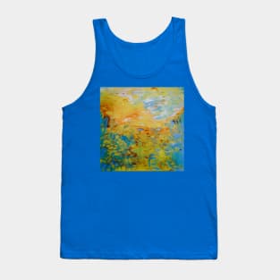 Abstract Jellyfish Painting Fluid Art Design In Vibrant Colors Blues, Oranges, Yellows and White Tank Top